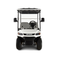 White electric golf cart with transparent canopy on a white background