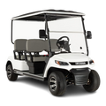 White golf cart with black roof on a white background