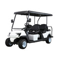White golf cart with black seats on a white background