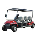Red golf cart with gray seats on a white background