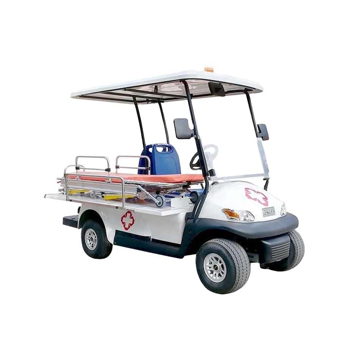 White golf cart with emergency medical equipment on a white background