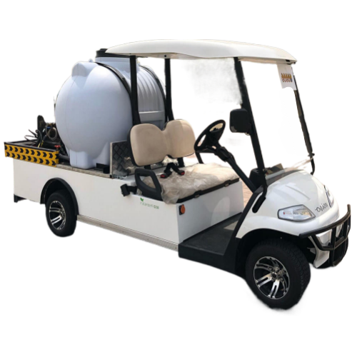 White utility vehicle with a large tank on a white background