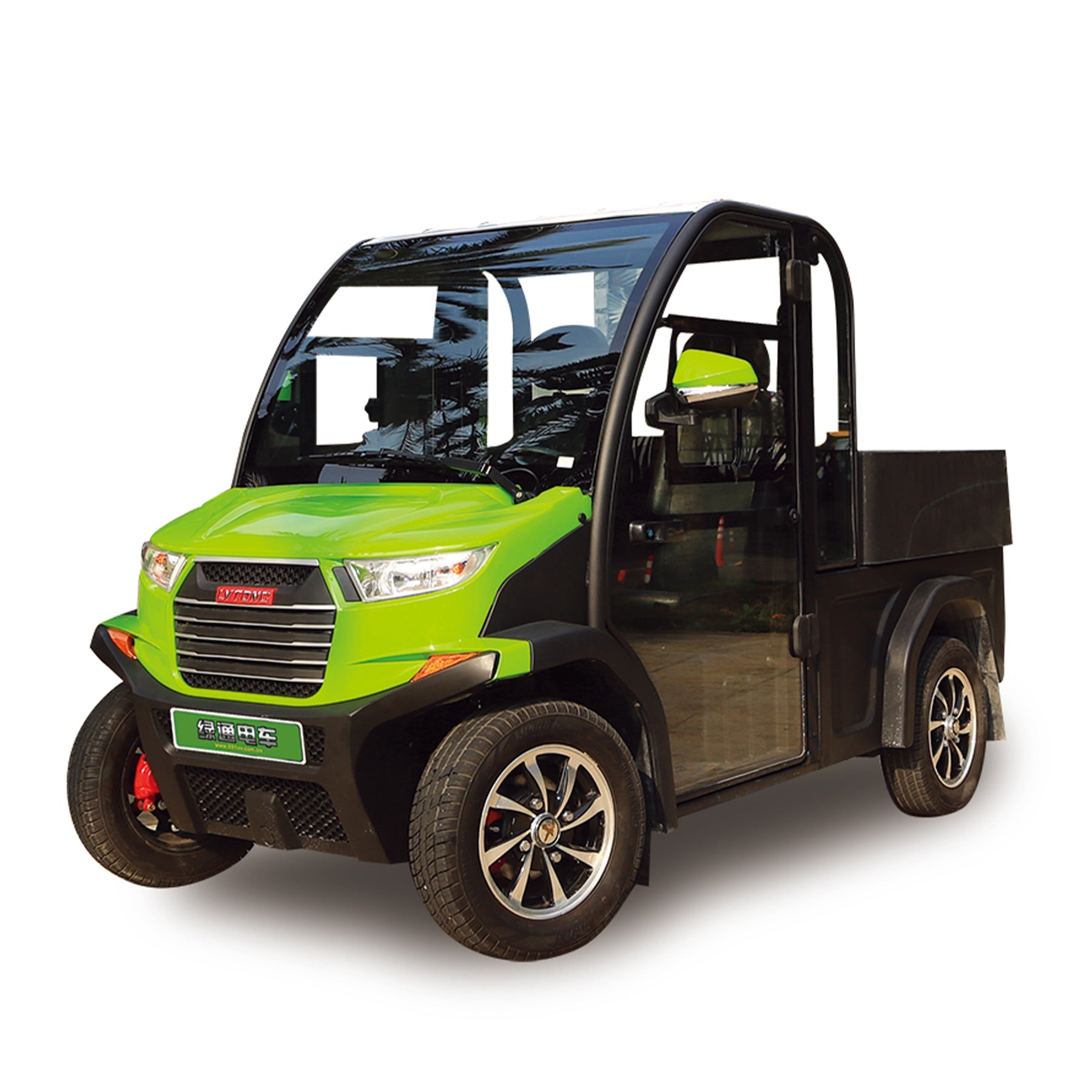 Green and black utility vehicle on a white background
