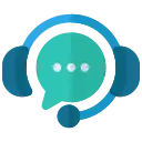 Blue circular chat bubble icon with three white dots inside.