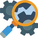 Orange-handled magnifying glass with a clear lens and blue grip.