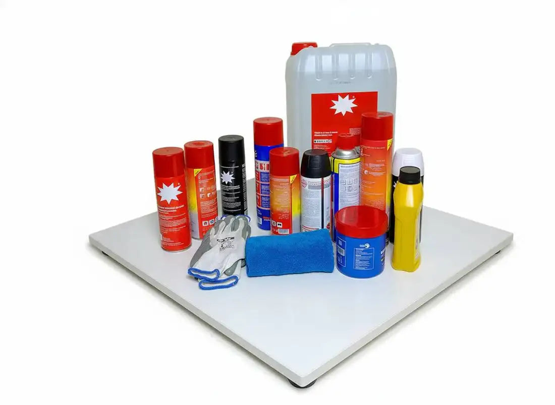 White plastic spray can with red cap and star logo